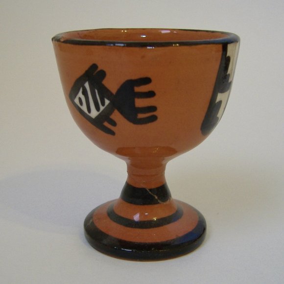 Egg Cups Peru Set of 6 Vintage Clay Pottery Brown Fish Llama Aztec Collectible - Picture 8 of 13